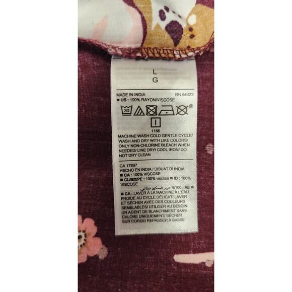 Old Navy Woman's Notched V-Neck Multi-Burgundy Floral Dress 3/4 Sleeve Size Lg - Picture 8 of 9